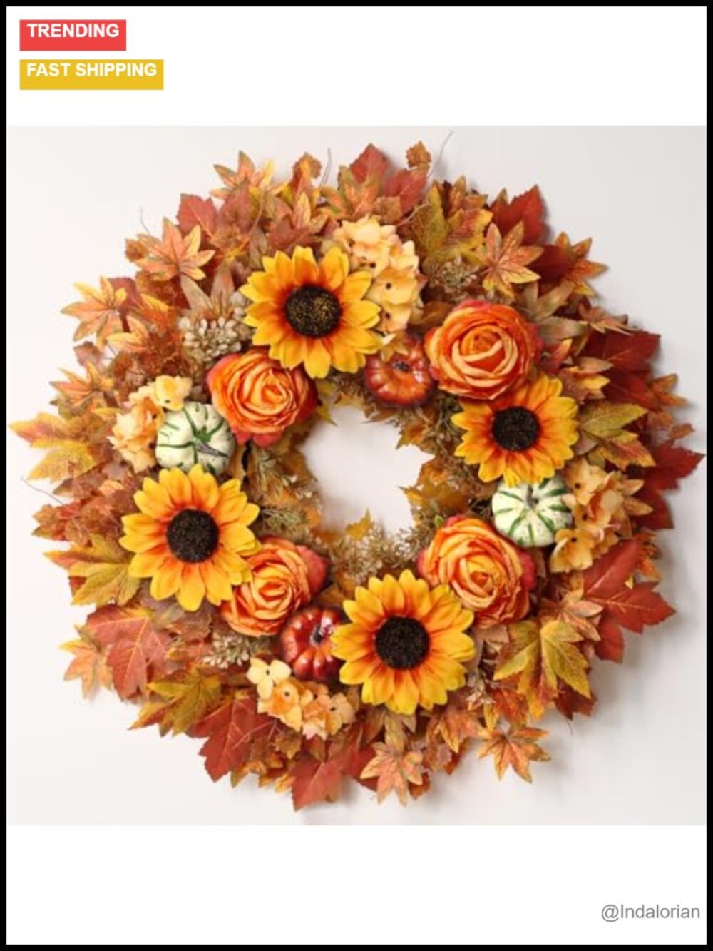 28in Artificial Maple Leaves Fall Wreath for Front Door Silk